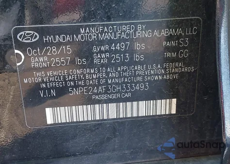 2016 Hyundai Sonata Se from USA, damaged, VIN 5NPE24AF3GH333493
